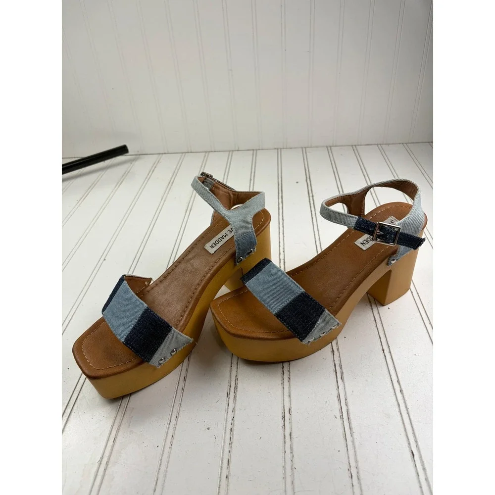 Steve Madden Vintage Y2K Halea Patchwork Denim Platform Sandals Women's Size 7.5